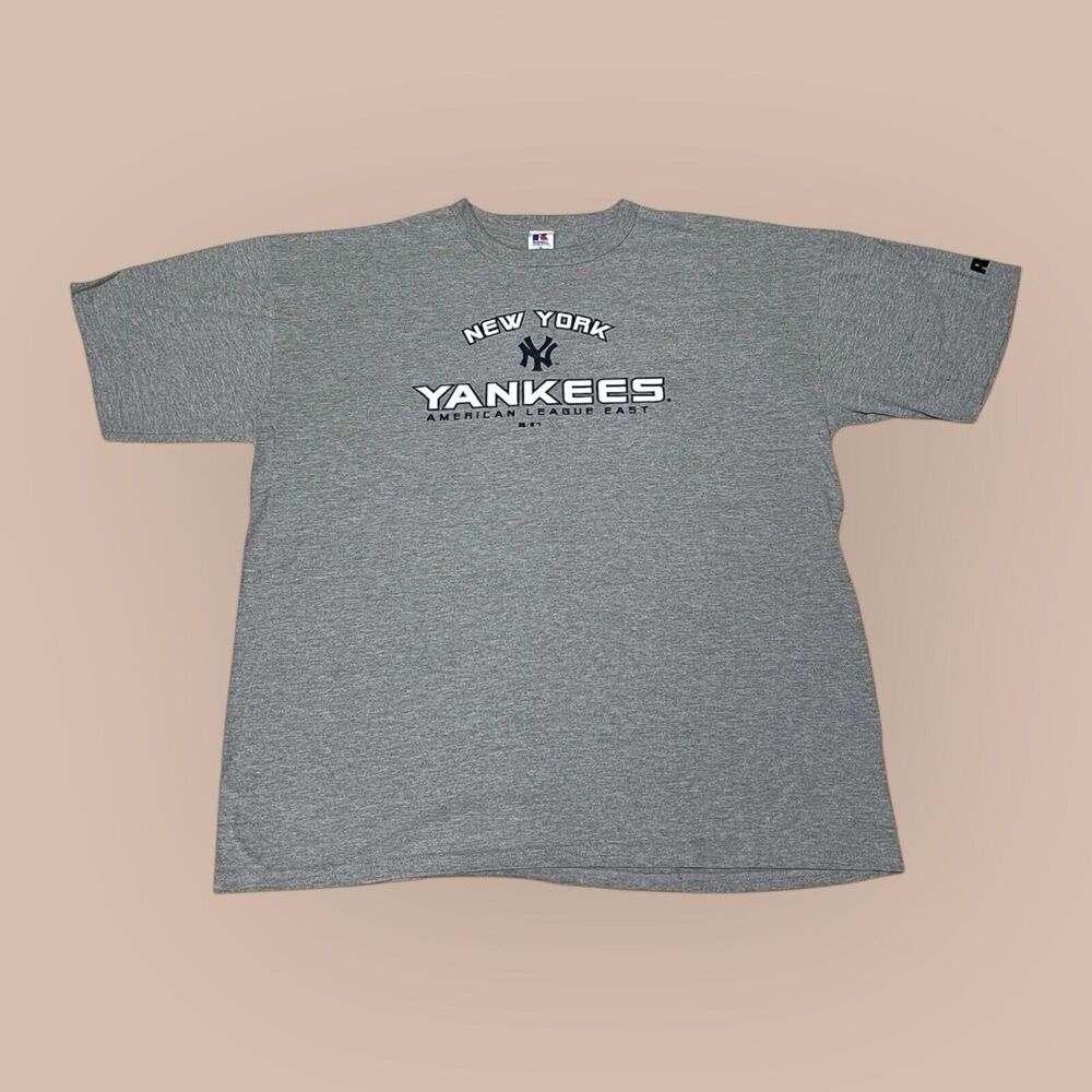 VTG Y2k Russell Athletic New York Yankees MLB T-Shirt Grey Classic Logo Mens XL